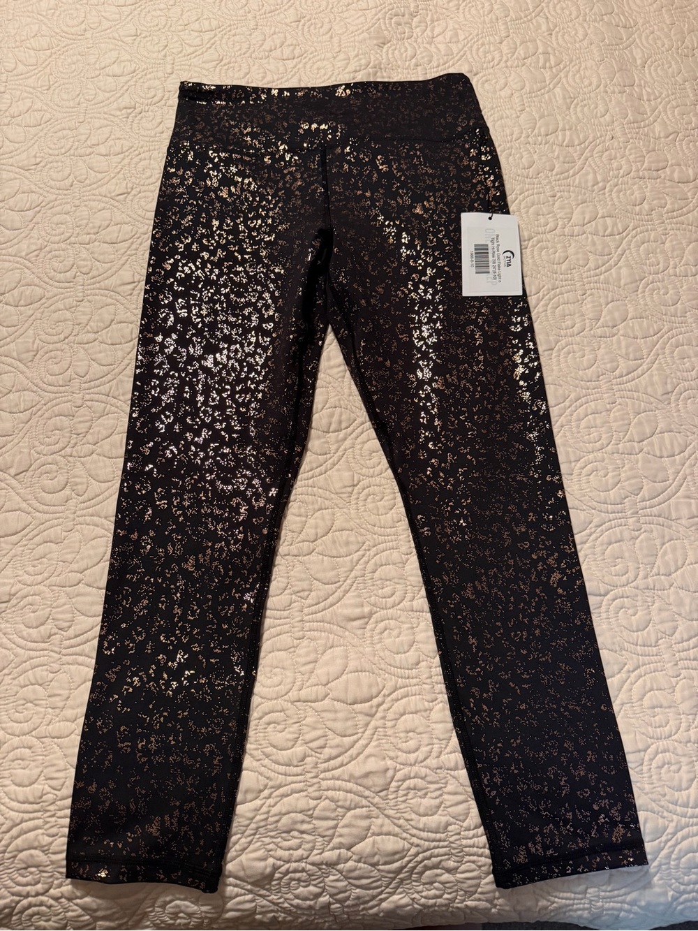 ZYIA Black Leggings with Metallic Rose Gold Speckle